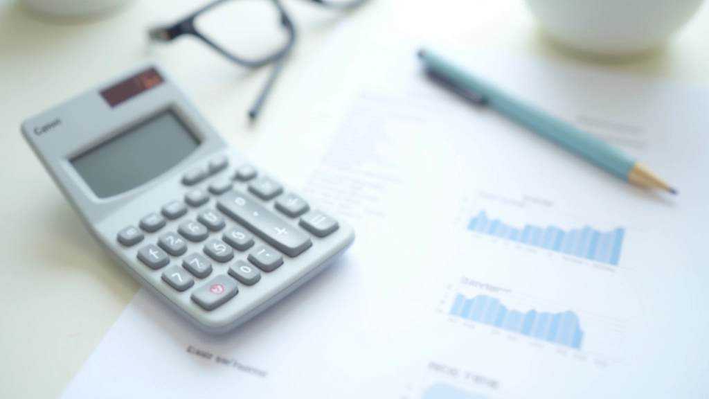 Calculadora sobre papel con anotaciones de gastos mensuales y porcentajes de uso