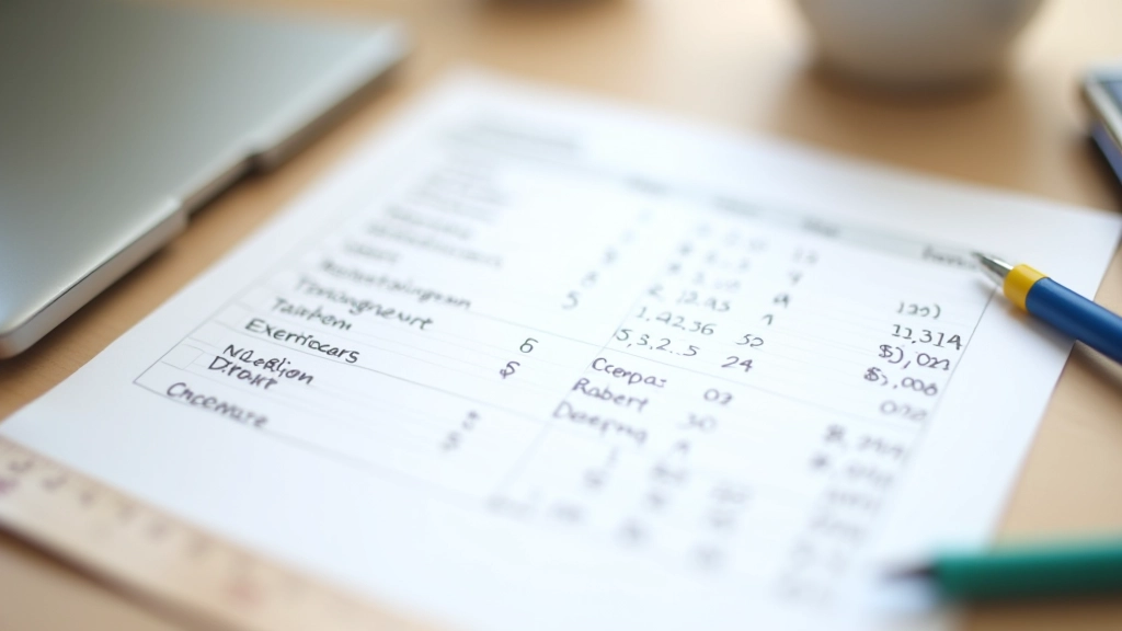 Gráfico en papel mostrando tres categorías de gastos con colores rojo amarillo y verde