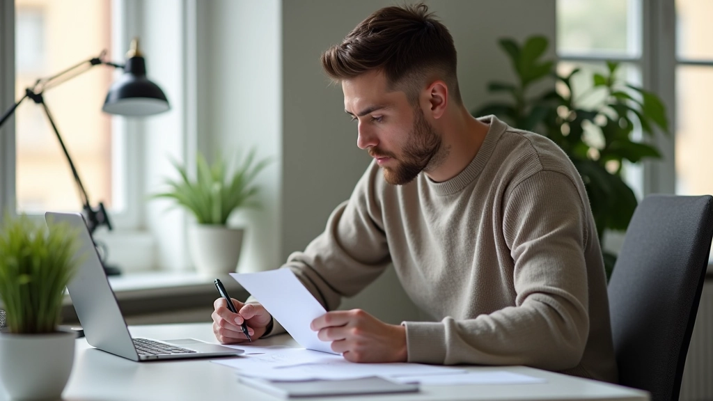 Persona revisando lista de suscripciones en una laptop, escritorio limpio con café